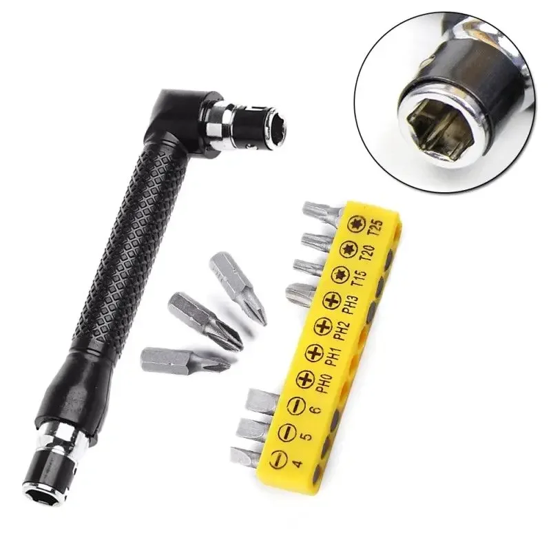 Right Angled Offset Spanner Wrench Set, Hex Screwdriver Bit Mechanic Tool, Perfect for Tight Spaces, 10 Screwdriver Bits