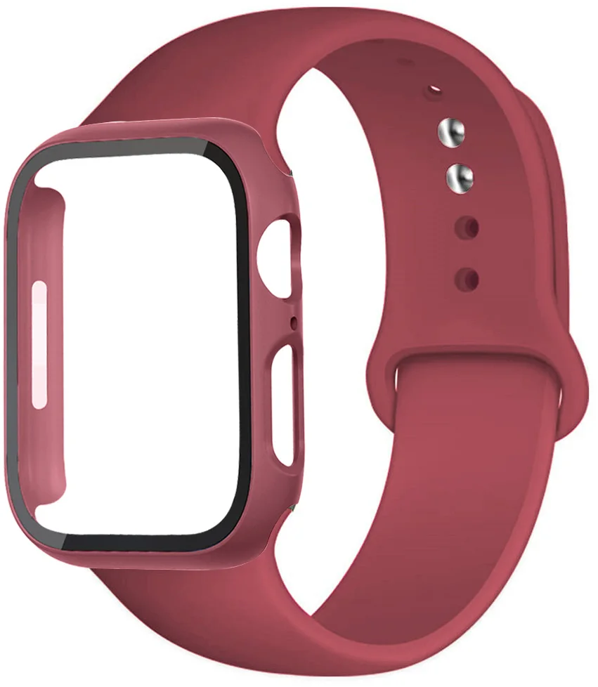 Case+Silicone Strap For Apple Watch Band 44mm 40mm 45mm 41mm 44 mm full PC Protector case+bracelet iwatch series se 7 4 5 6 8 9