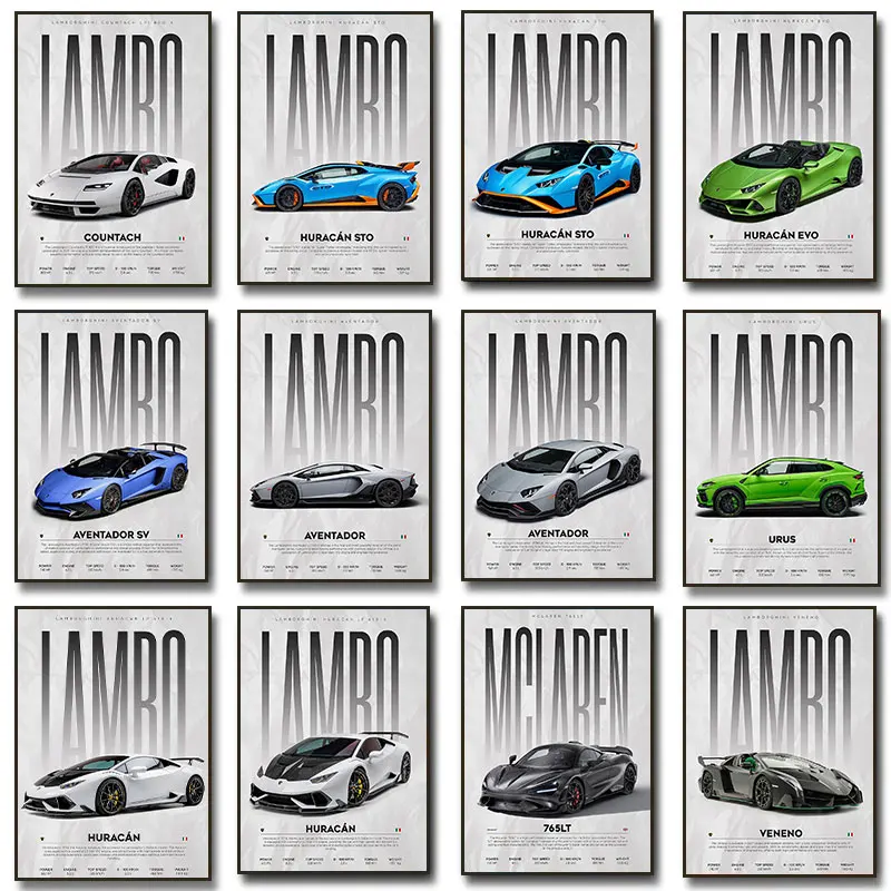 Lamborghini Veneno Huracán STO Countach Poster Hyper Car lienzo pintura supercoche impresión pared arte imagen habitación decoración del hogar regalos