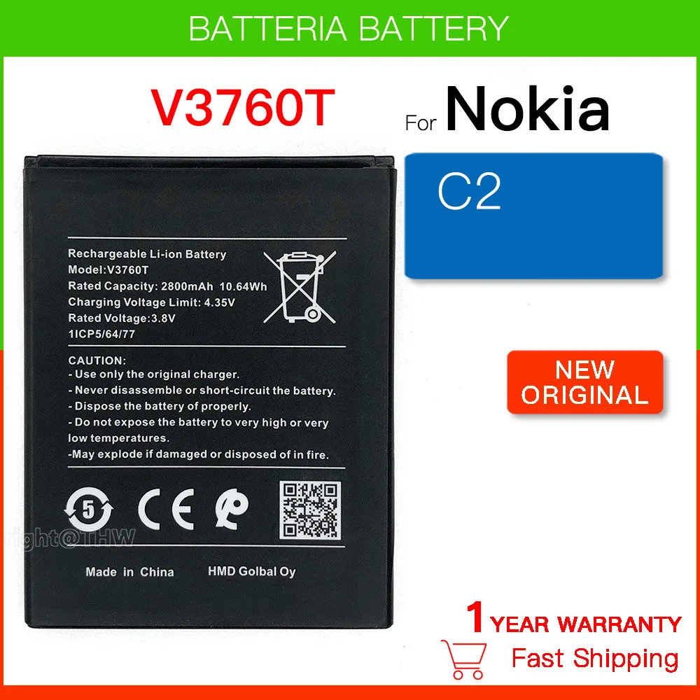 

Replacement Battery 4.35V 10.64Wh 2800mAh V3760T High Quality Battery For Nokia C2 Mobile Phone Batteria