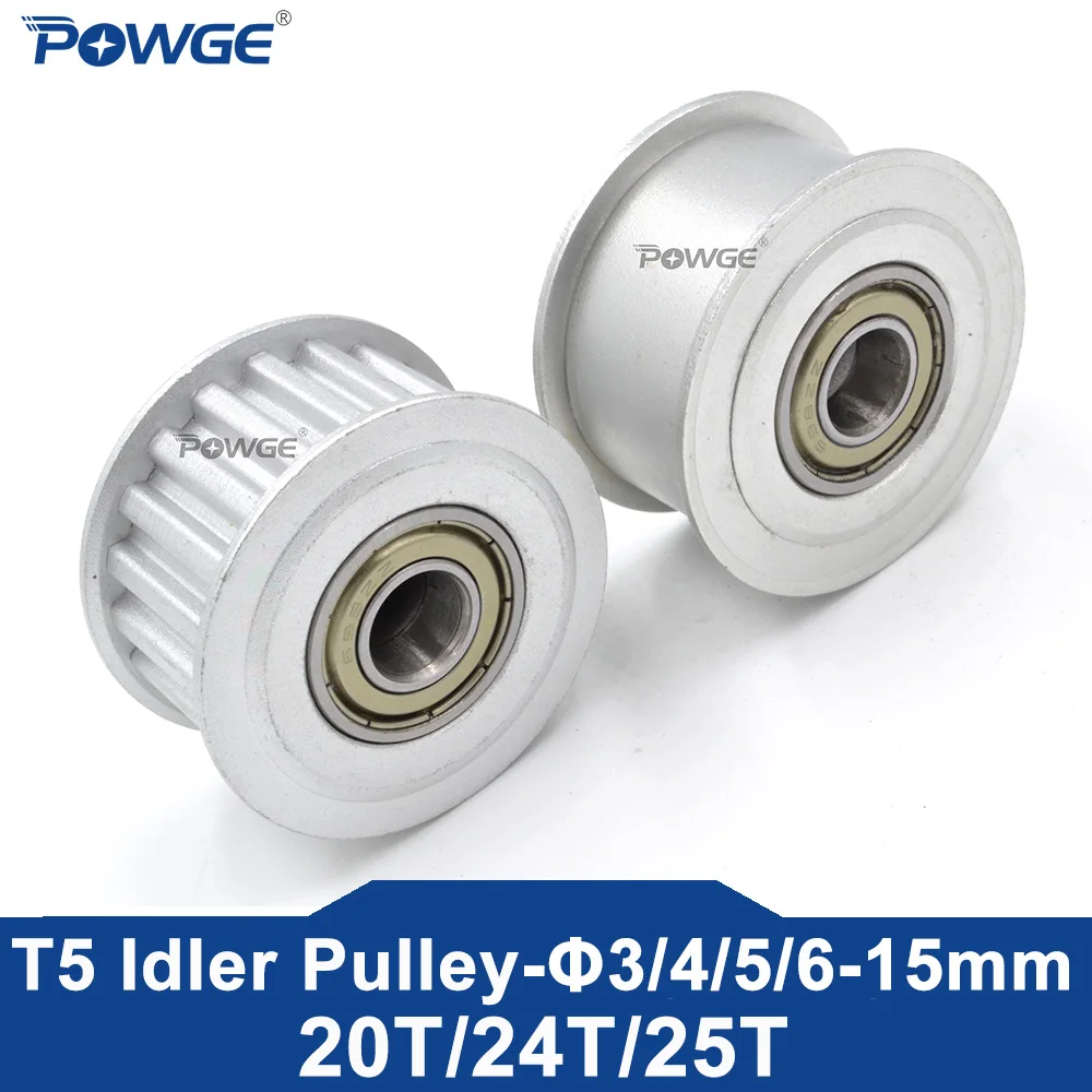 POWGE Trapezoidal 20 24 25  Teeth T5 Idler Timing Pulley Bearing Bore 5/6/7/8/10/12/15mm for Belt Width 6/10/15mm 20T 24T 25T
