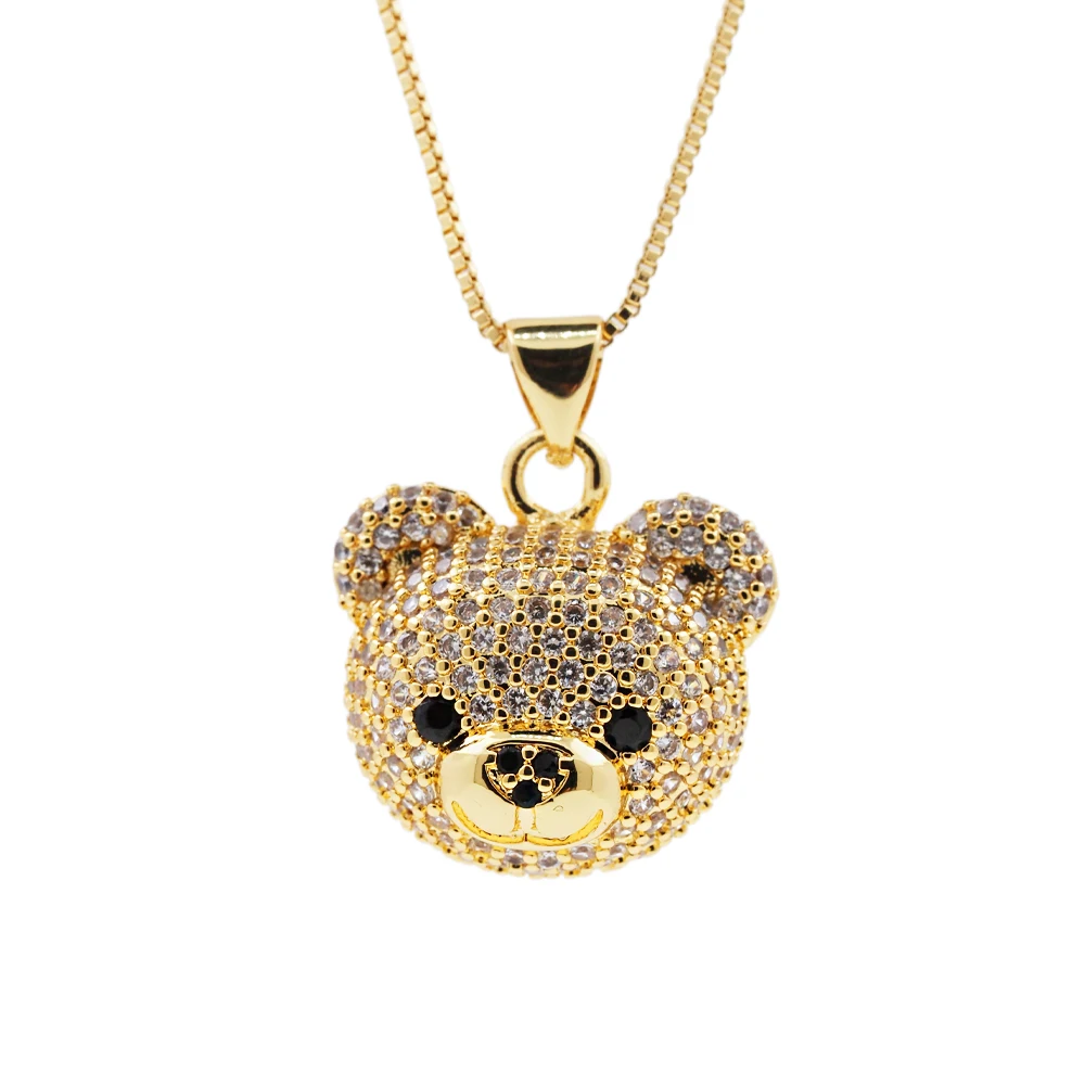 Rainbow Cute Cartoon Bear Big Size Pendant Necklace CZ Cubic Zirconia Copper Gold Plated Jewelry Accessories For Lovers Gifts