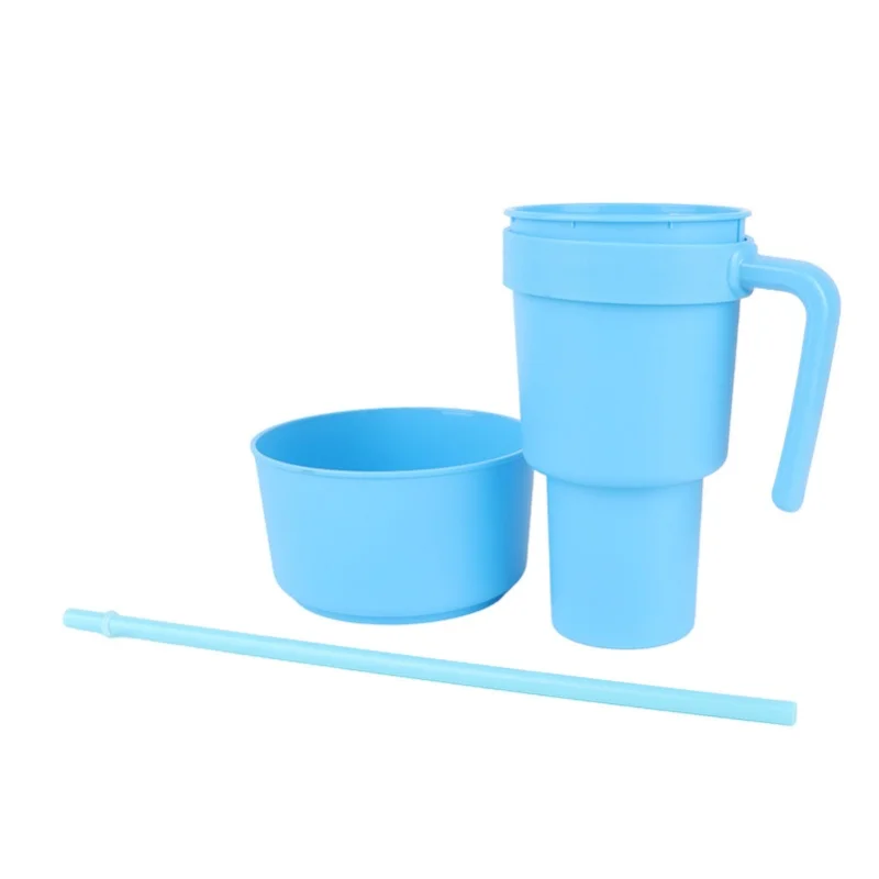 F9 2 In 1 Snack Drink Cup With Straw Large Opening Plastic Beverage Cup Top Snack Bowl For Movie Theater Home Travel Light 5