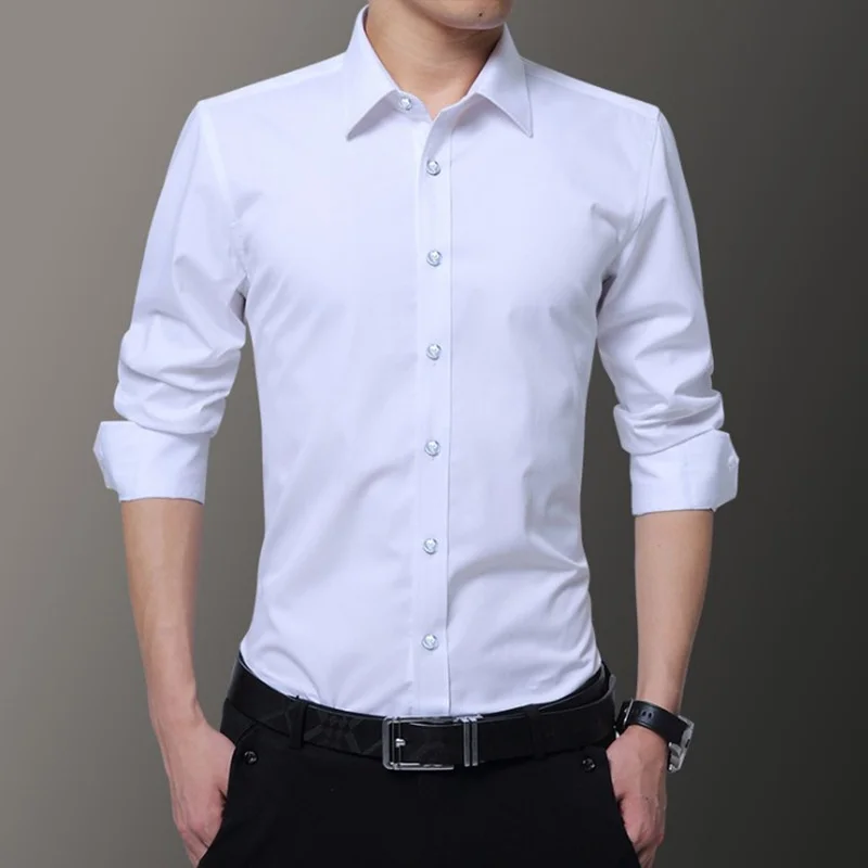 Men's Standard Slim Fit Button Collar Dress Shirts For Men Korean Fashion Business Formal Blouse Streetwear Work Shirt