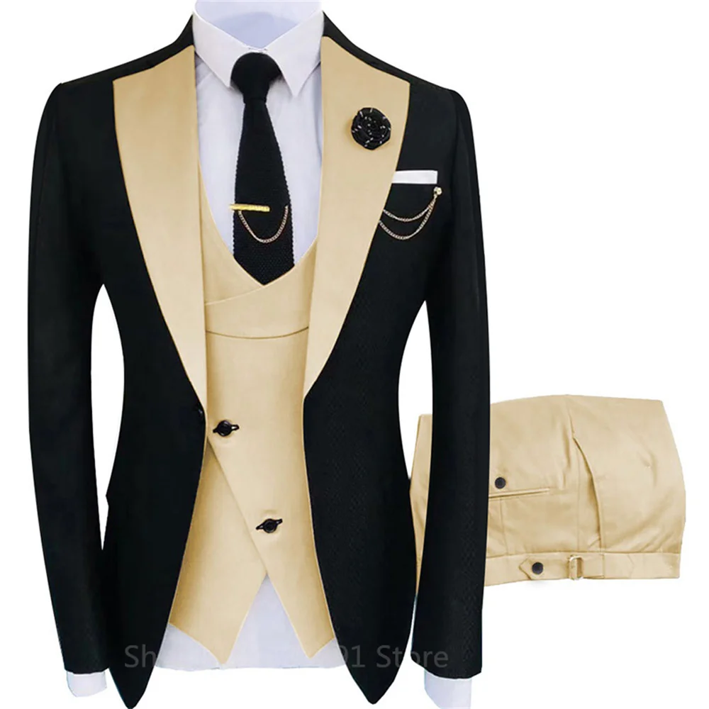 2024 New Arrival Terno Masculino Slim Fit Blazers Groom Suits For Men Boutique Fashion Wedding ( Jacket + Vest + Pants )