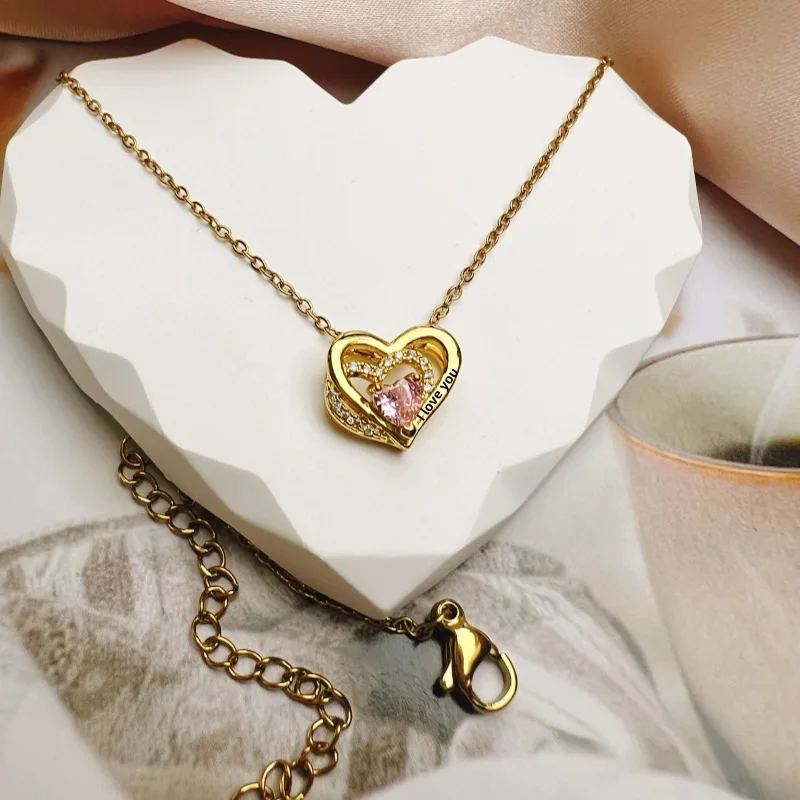 

Personalized Heart Pendant w/ Diamond - Custom Birthstone & Name Engraving Necklace - Dainty Jewelry for Her