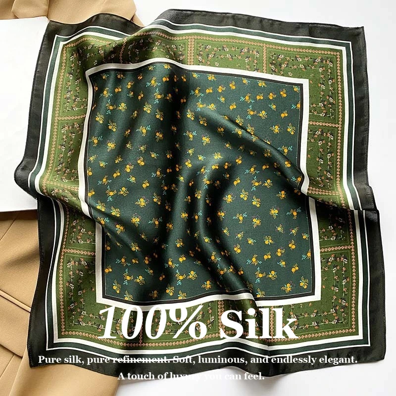 

Fashion 53x53cm 100% Mulberry Silk Scarf Women Square Neck Scarf Luxury Hair Bandana Small Headband Foulard Female Shawl Gift