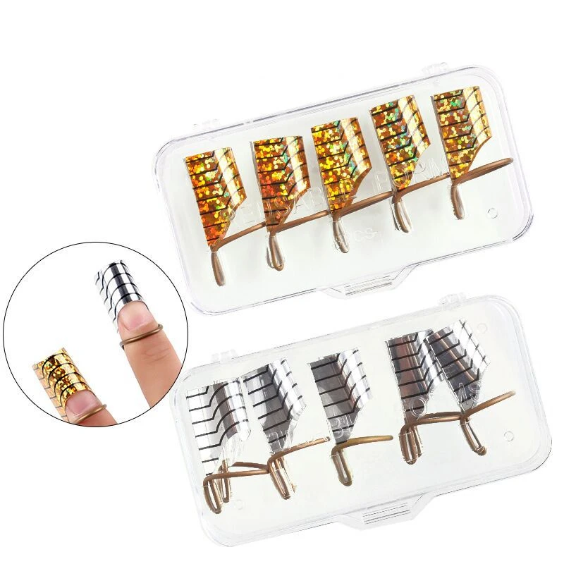 5pcs/box Reusable Metal Nail Art Extension Guide Tips Mold French Foil Acrylic Polish Gel UV Design Form Manicure Tools