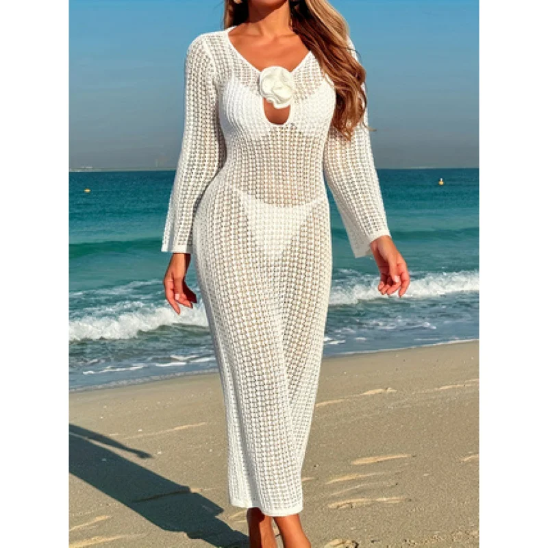 

MOXDO Long Cover-Up Dress for Women: Fashionable Casual Style with Deep Back Cutout, Flattering Fit for the Beach, Pool,