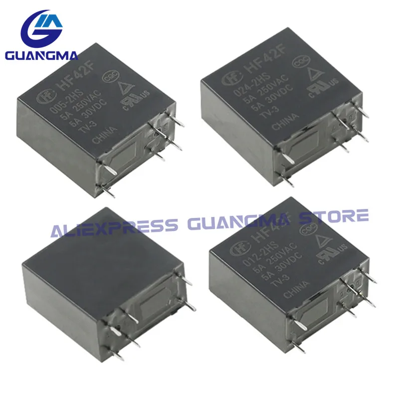 Imagem -05 - Relé Originais Hf42f0052hs Hf42f-012-2hs Hf42f-024-2hs 5a 250vac 6pin Dc5v 12v Hf42f 24v Relé de Potência 50 Pcs 100 Novo
