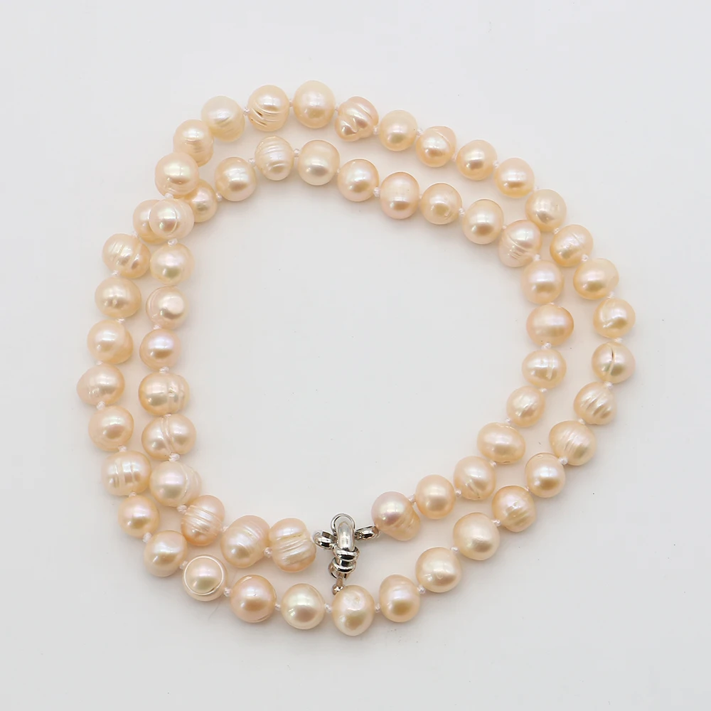 

7-8mm Orange Natural Irregular Round Thread Pearl Necklace 47cm Natural Gloss Baroque Pearl Clavicle Chain Women's Gift 1strand