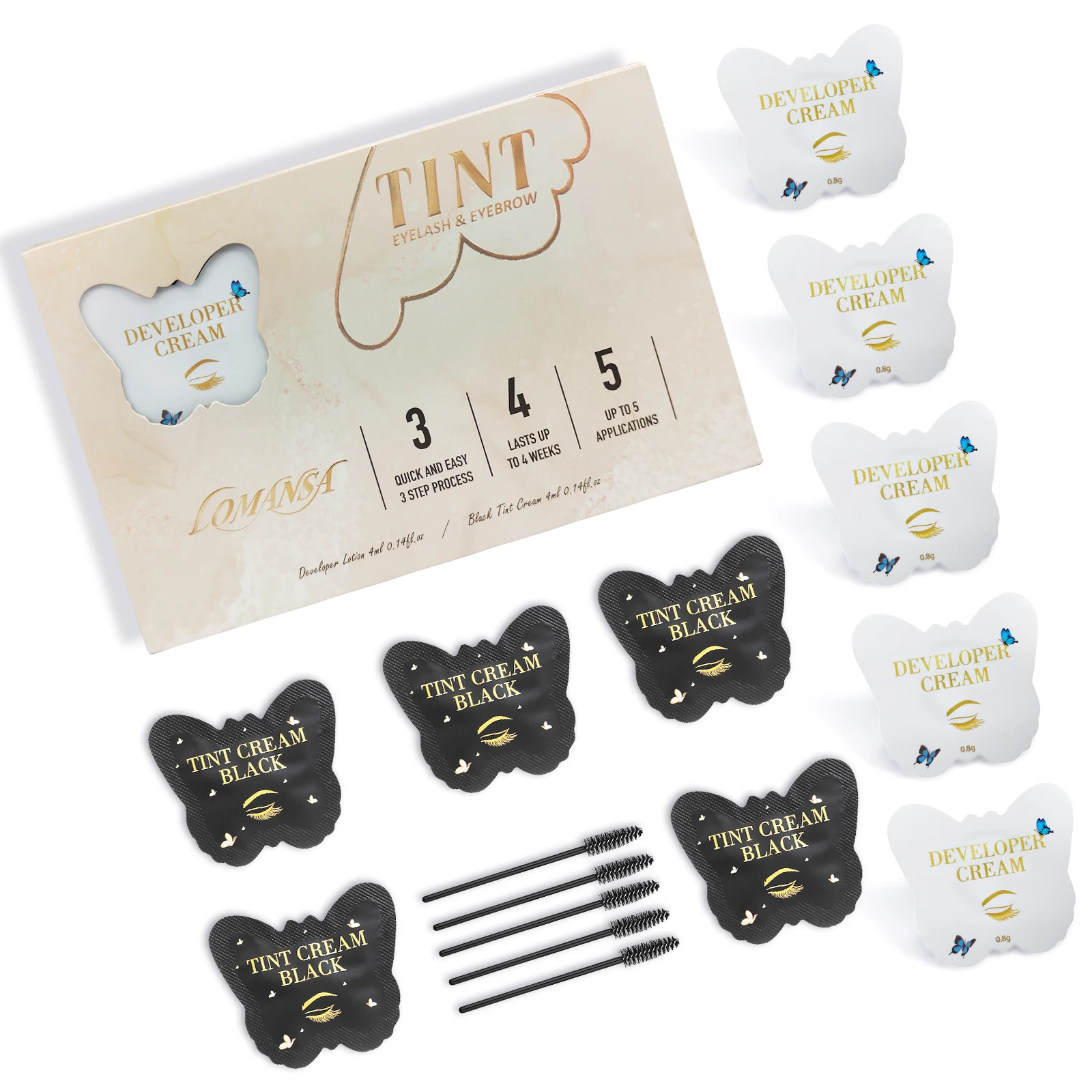 Lomansa Korean Lash Tint Kit Eyebrow Color Tint Kit with Professional Effect Safe & Easy to Use at Home Salon Lasts Up to 4 Week