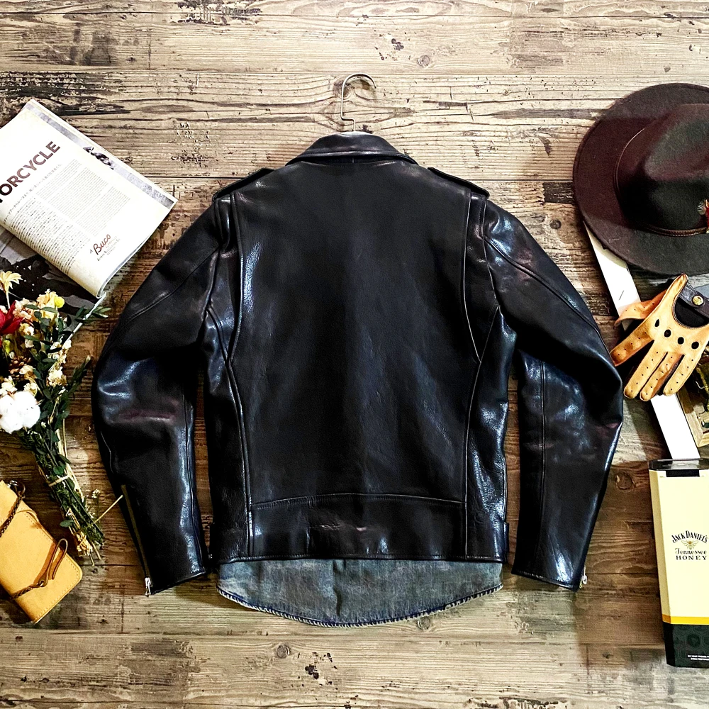 YR!Free shipping.Luxury Italy tanned 1.3mm thick cowhide leather jacket.Men Classic Motor Rider JW02 leather coat.Brand new