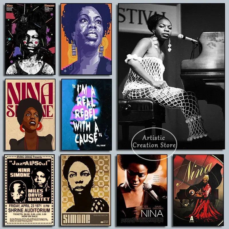 Abstract Retro Nina Simone Jazz Singer Poster Pop Art Print Canvas Painting Wall Pictures for Living Room Club Bar Home Decor