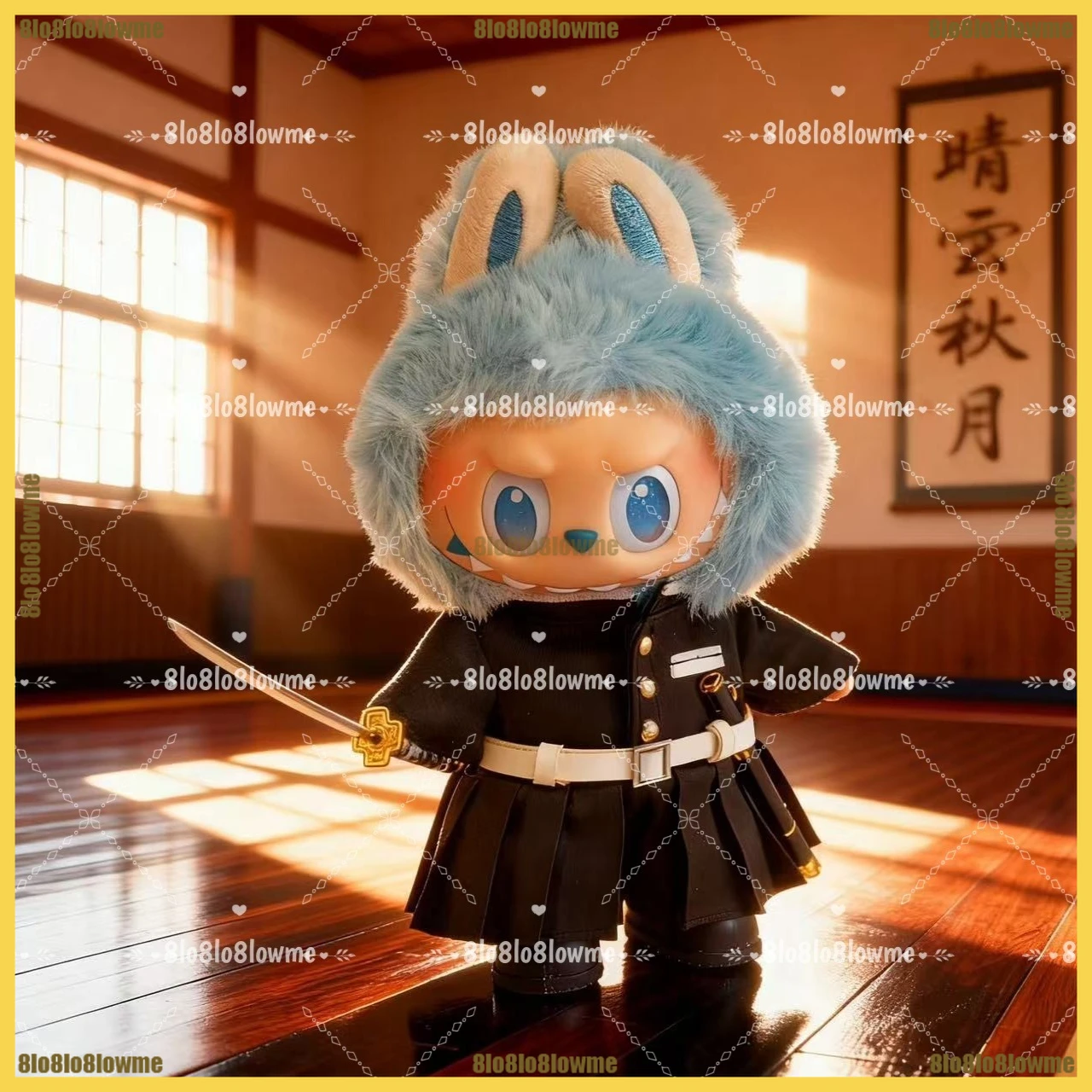

Labubu Dolls Clothes Demon Slayer Muichirou Outfit with Sun Wheel Knife Mini Plush Doll Clothing Cartoon Doll Accessories Gift
