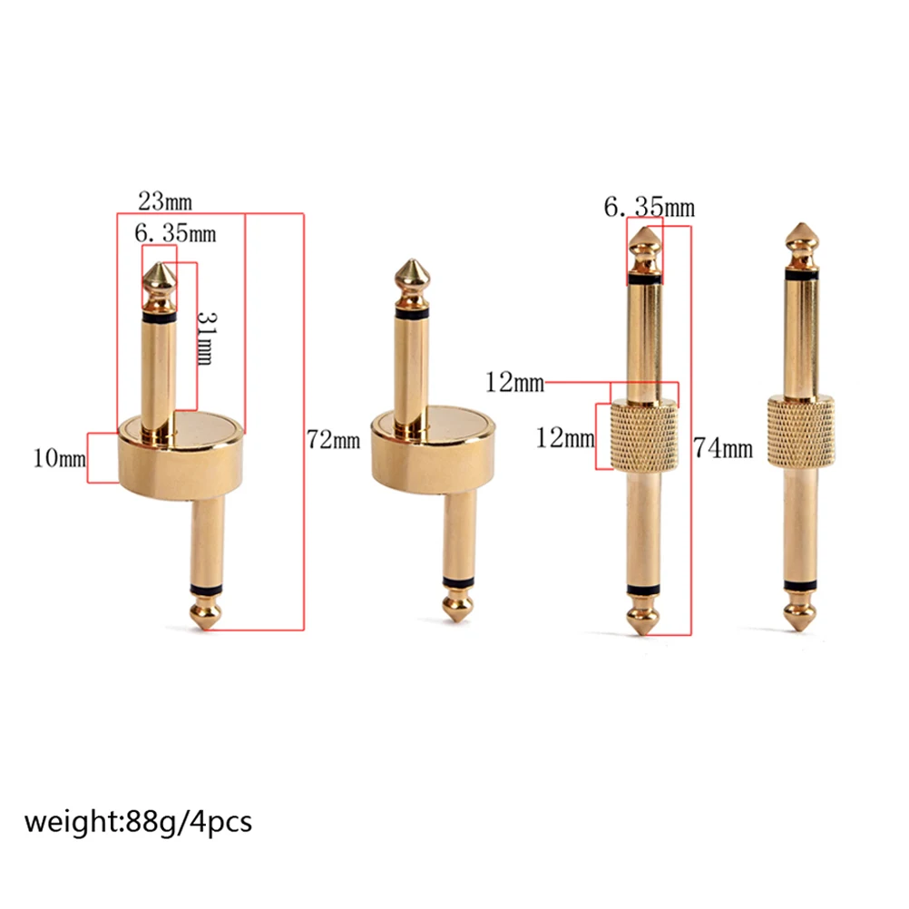 

4Pcs Guitar Effect Pedal Adapter Double Head 2 Hook 2 Straight Plug Durable Instrument Pedal Board Accessories