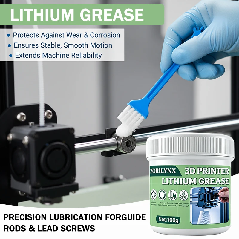 Grasa de Mantenimiento para Impresoras 3D para Reducción de Ruido y Protección Antidesgaste, Lubricante Sintético de Litio con Cepillo 100g ZORILYNX
