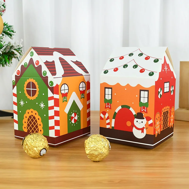 

5pcs Christmas House Shape Candy Box Gift Bags Xmas DIY Cookie Candy Packaging Boxes Xmas Party Decoration New Year 2024 Navidad