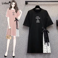 Summer 2022 New Fashion O-neck Solid Color Short Sleeve A-line Skirt Loose Waist Belt Casual Women's Clothing Popularity Dresses