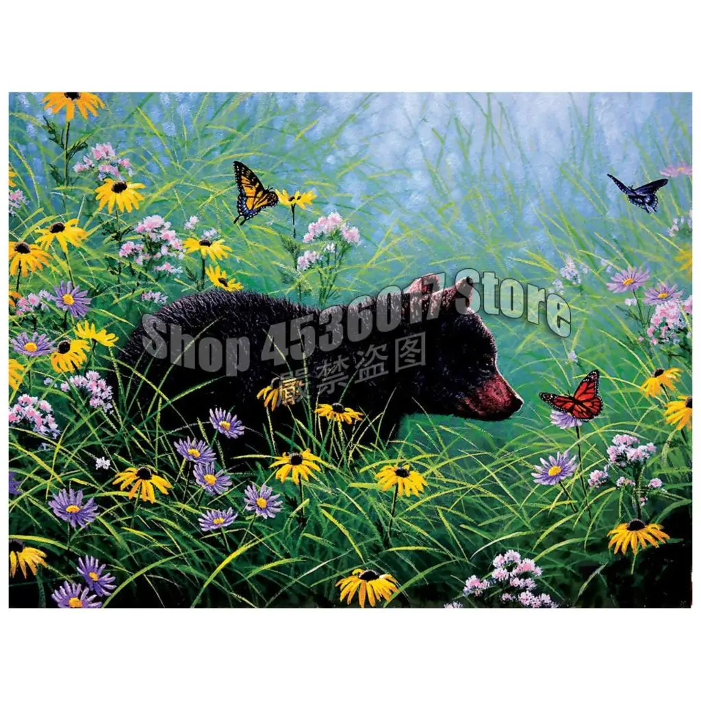 5D DIY Diamond Painting Bear and Butterflies Cross Stitch Full Diamond Mosaic Embroidery pintura de diamante decoración hogar