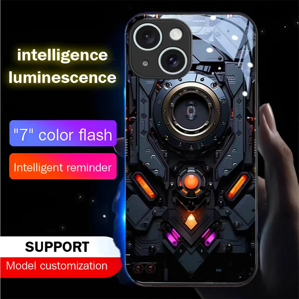 Machinery Eyes Design LED Calling Light Flash Phone Case Glitter Cover For iPhone 15 14 13 12 11 Pro Max XR XS Plus 6 7 8 SE2020