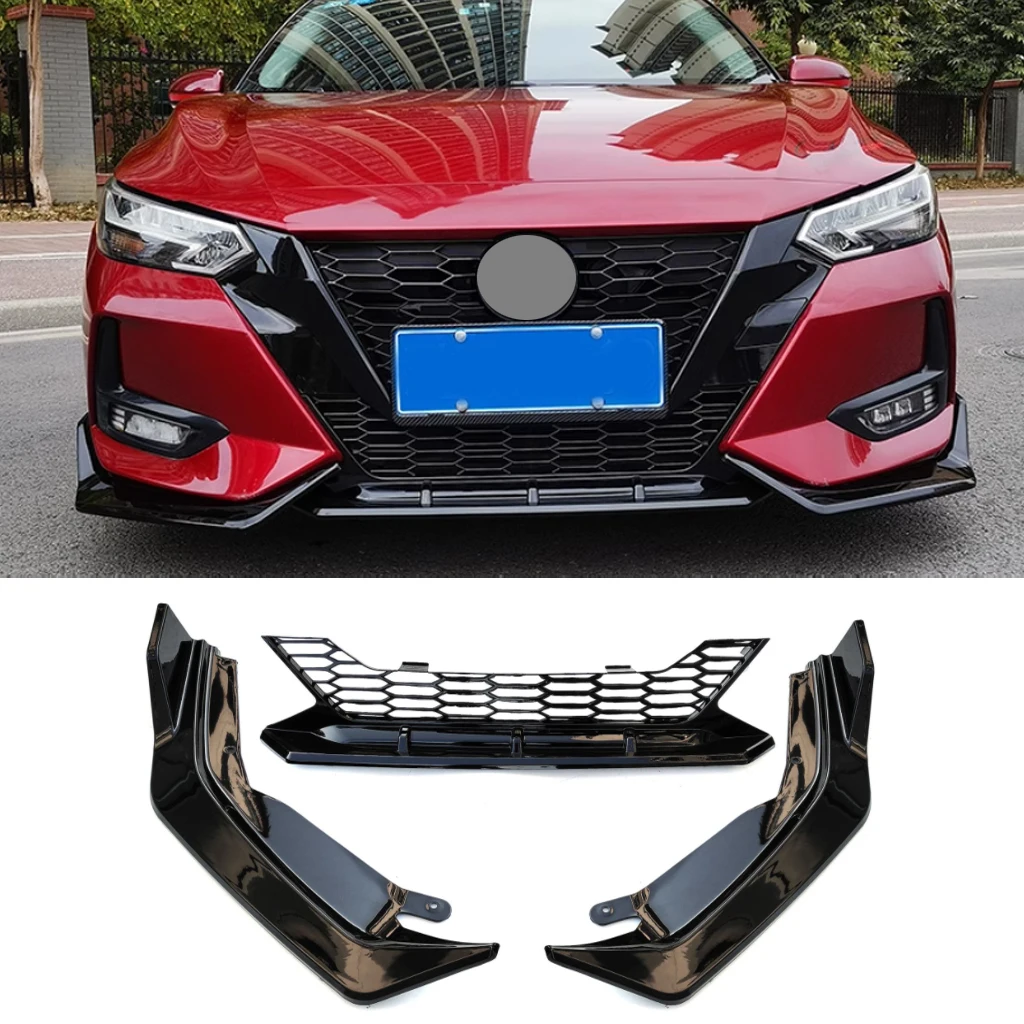 Front Bumper Spoiler Lip Lower Body Kit Diffuser Splitter Tuning Guard  For Nissan Sylphy 2020 2021 2022 ABS Glossy Black