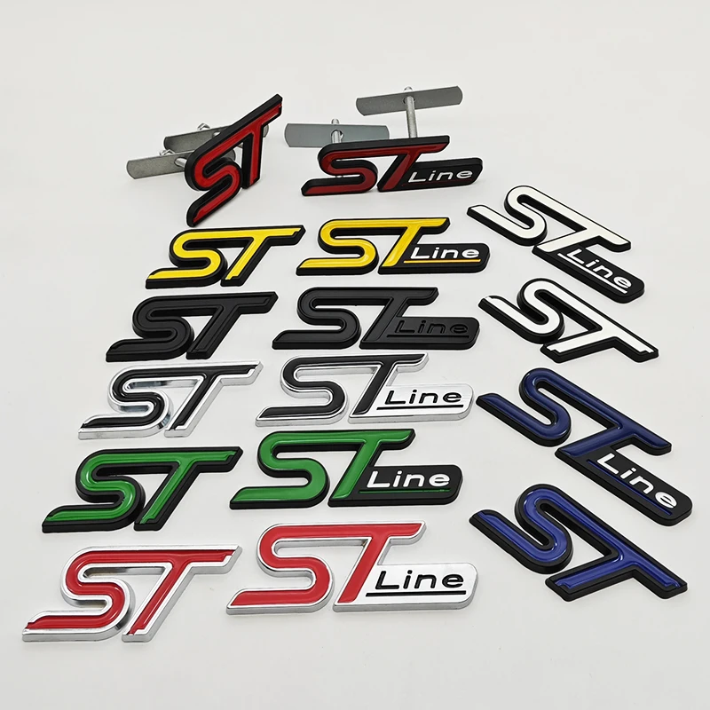 3D Metal Car Stickers STLine ST Logo Front Grille Fender Side Badge Rear Trunk Emblem For Ford Focus Mondeo Explorer Fiesta Edge