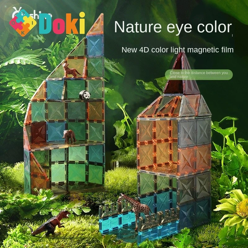 Doki Toy 4D Children's Magnetic Block Toys Nature Colored Window Puzzle Block Assembly Car With Versatile Magnetic Plates 2024