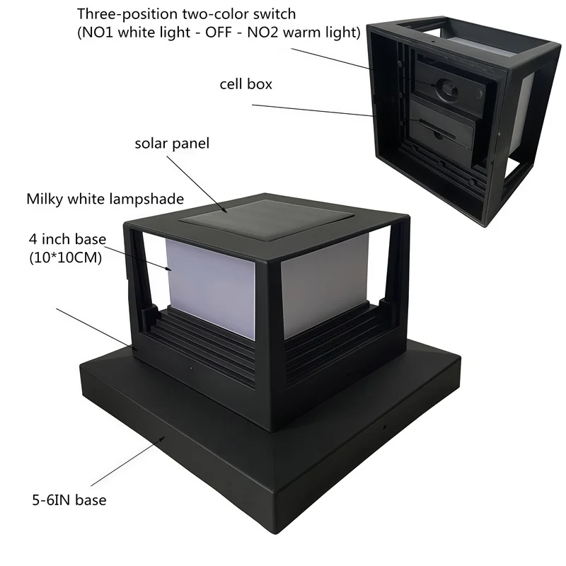 Solar Fence Post Yard Door Light Column Headlights 4-6 Inch Park Garden Lighting Landscape Front Lights Solar Park Yard Path