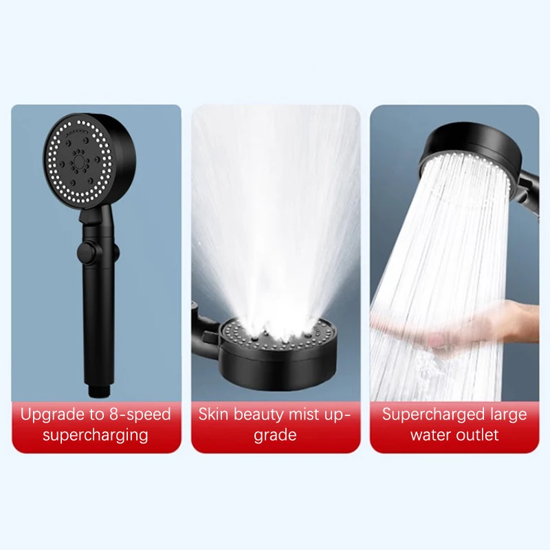 Shower Head High Pressure Bathroom Shower Head With 8 Spray Modes Water Heater Filter Large Panel Shower Nozzle