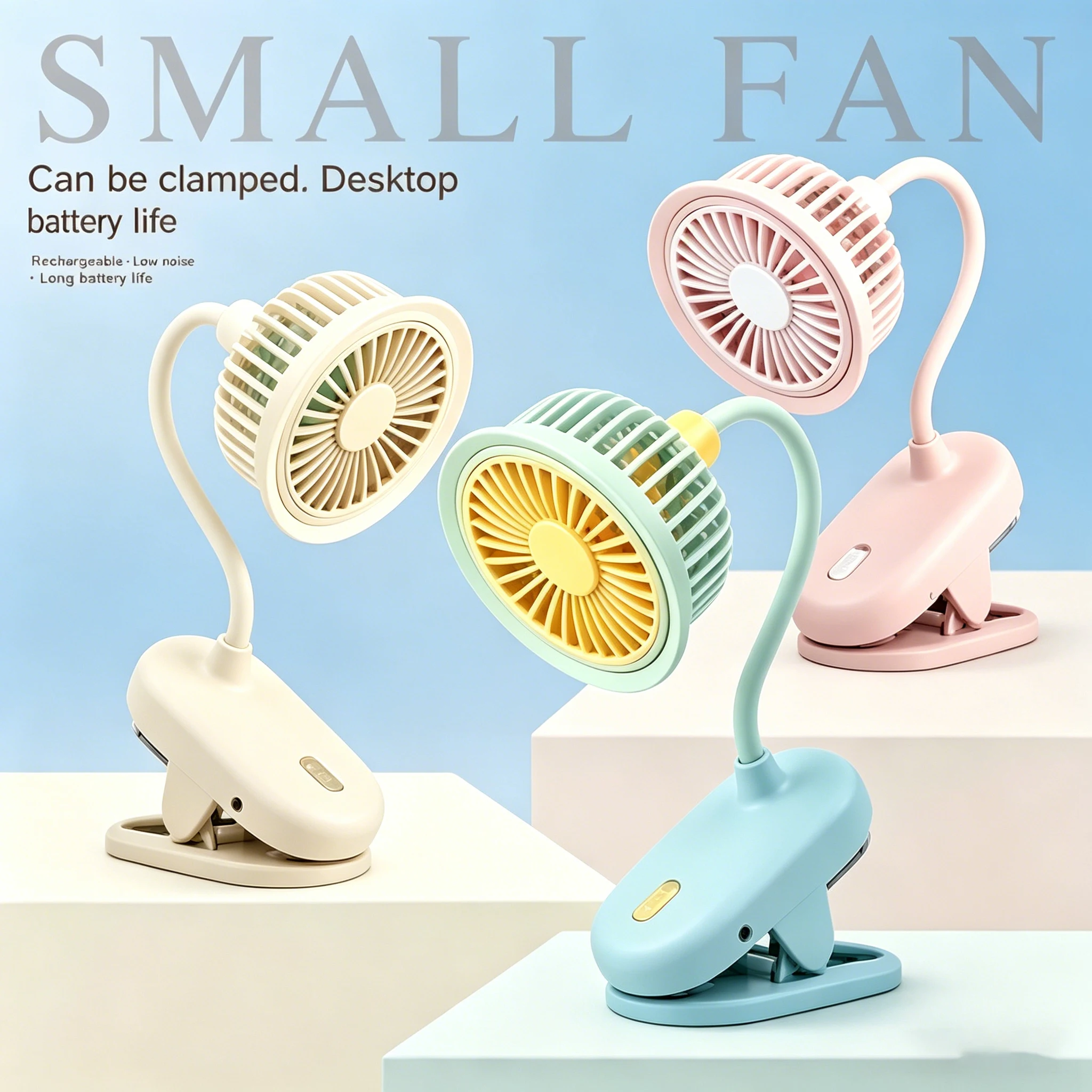 Tragbarer Clip-Ventilator USB wiederaufladbar 360° °   Einstellbarer 3-Gang-Drehventilator für Zuhause, Büro, Schlafzimmer, Kinderwagen, leiser Lüfter