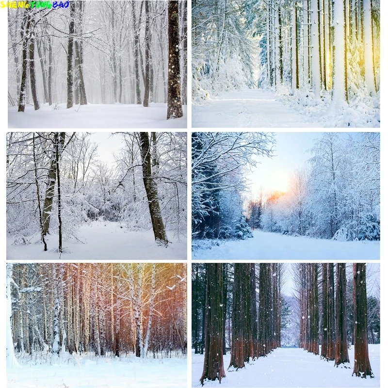

Winter Forest Snowcovered Road Photography Backdrops Blurred Landscape Snowflakes Road Spruce Trees Photo Background XD-03