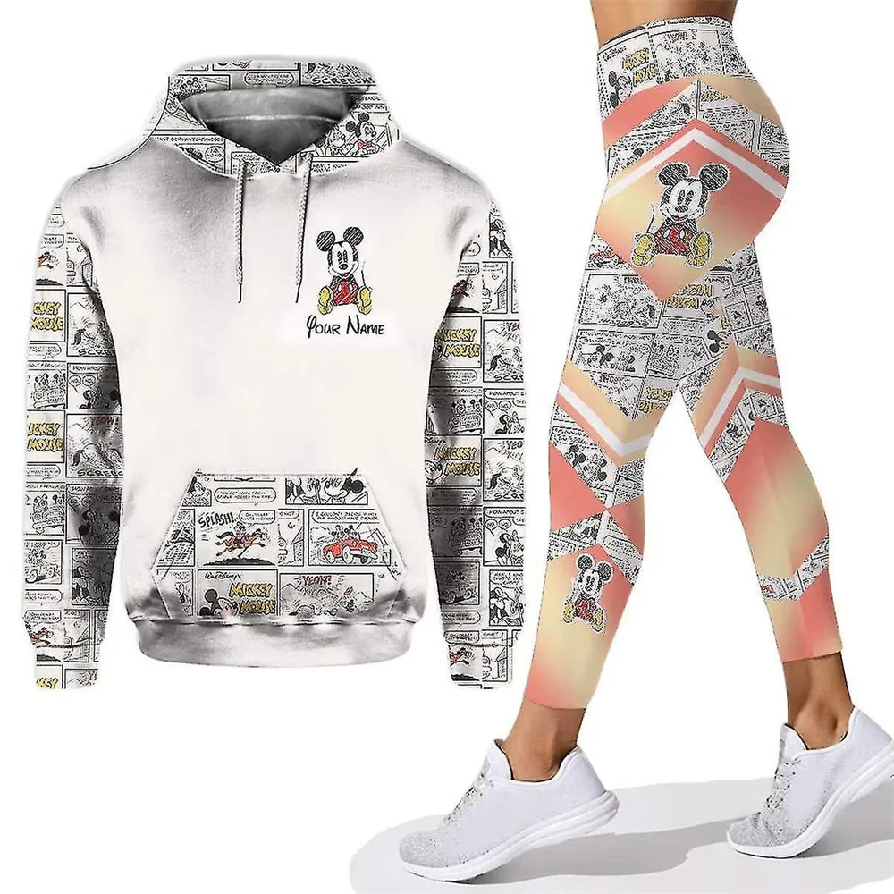 Lente en herfst nieuwe Mickey Minnie dames 3D-geprint hoodiepak Disney yoga roze mode sportkleding essentieel felpe zweet fem