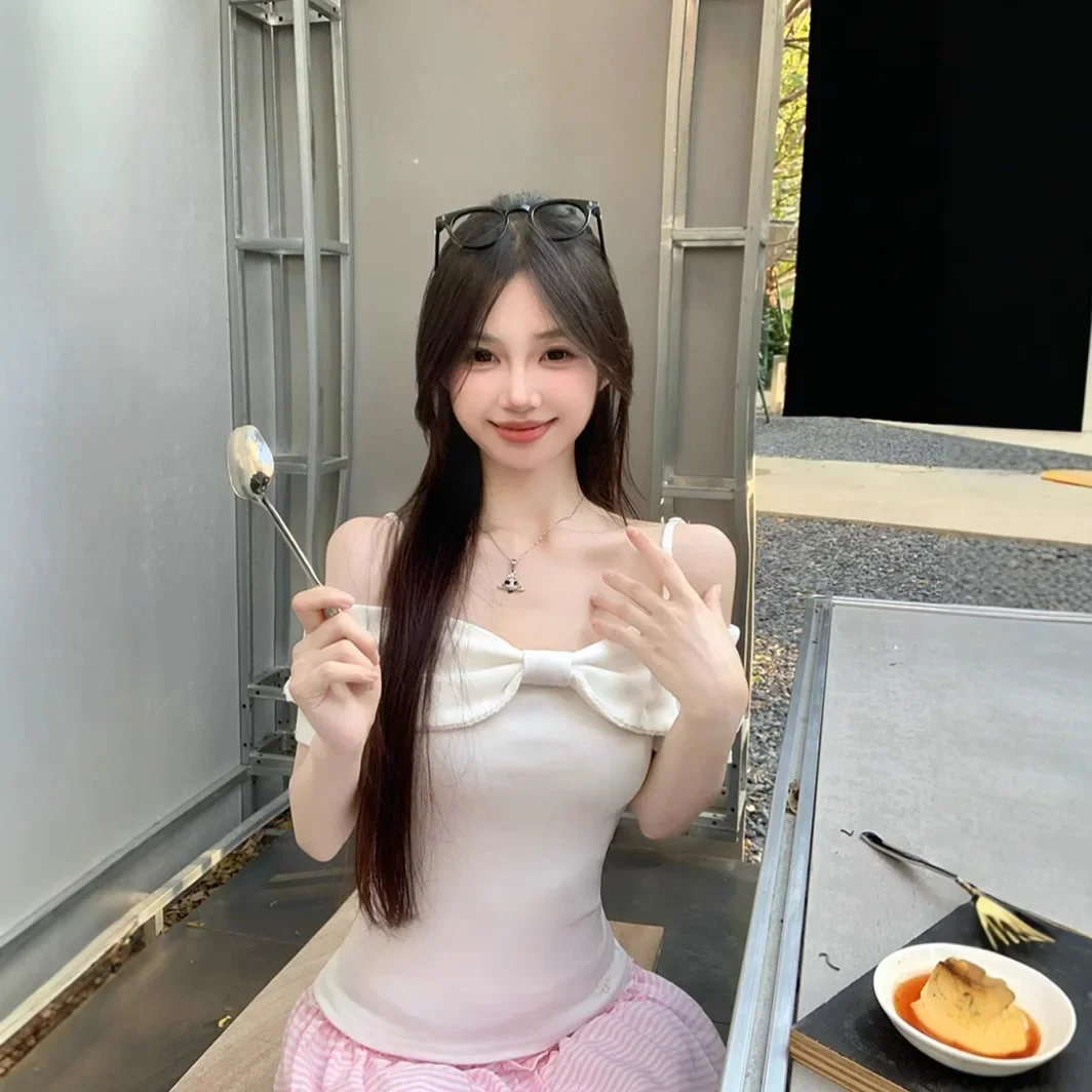 NICE Pure Desire Pink One Shoulder T-Shirt Women Summer Design Sweet And Spicy Butterfly Knot Beautiful Exposure Of Shoulder Sho