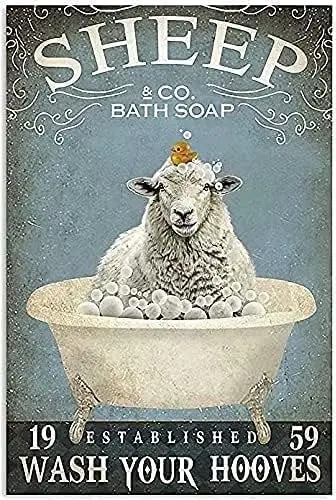 Sheep Bath Soap Bathroom Metal Tin Sign,Wash Your Hooves Bar Cafe Farm Metal Poster Board Interesting Room Aesthetic Decora sign