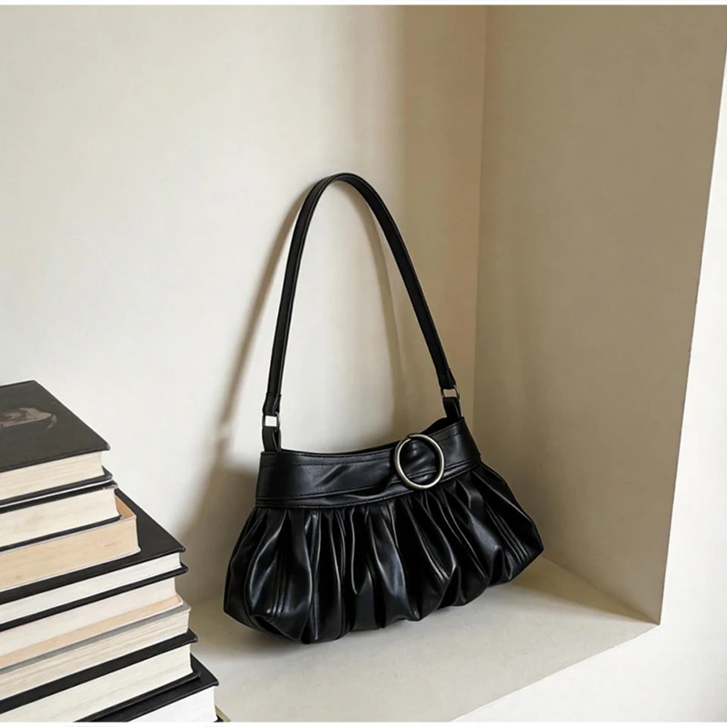 Koreanische Umhängetasche mit Polka Dots, große Tragetasche mit plissiertem Design und Holzknopf-Dekor, niedliche lässige Handtasche für Mädchen – Detail 30