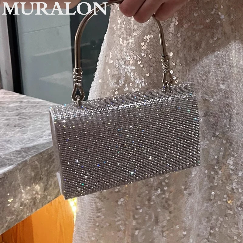 2024 New Fashion Retro Full Rhinestone Handbag Diamonds Bowknot Chain Small Square Bag Dinner Party Fairy Mini Crossbody Bag