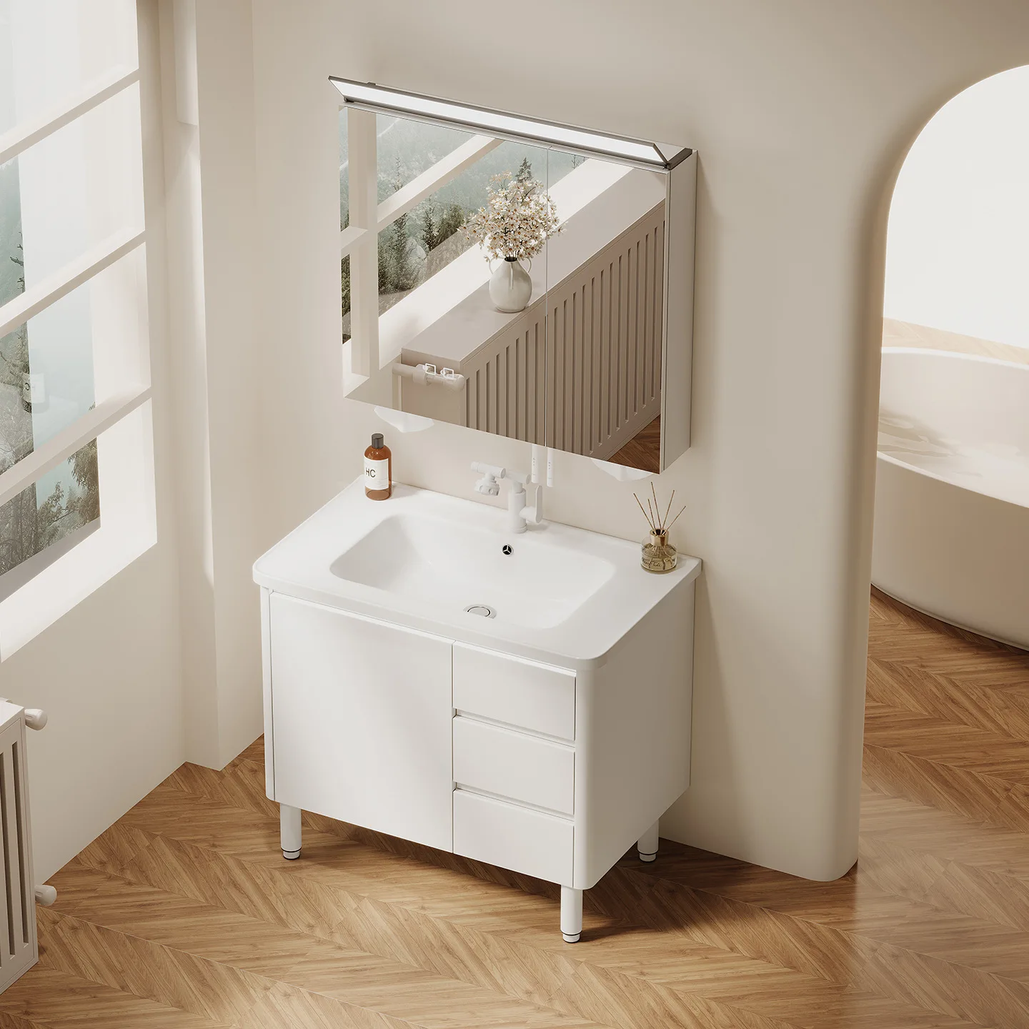 Honeycomb aluminum floor-to-ceiling bathroom cabinet ceramic integrated basin with drawers combined bathroom