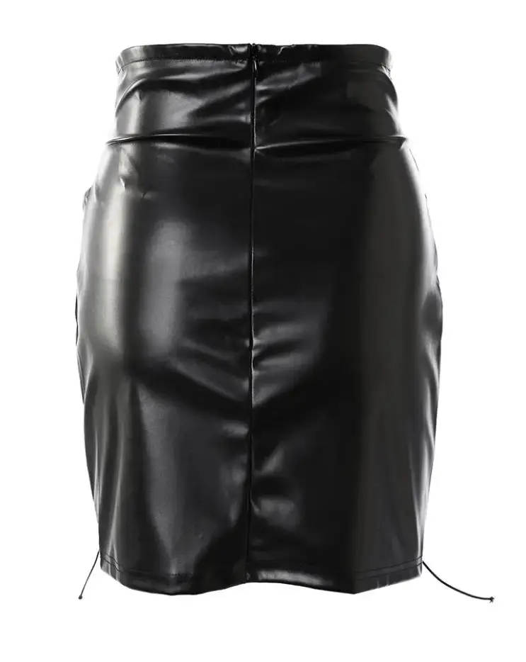 Women\'s Sexy Leather Skirt 2024 Summer New High Waist Pu Leather Mesh Lace Up Short Skirt Tight Wrap Hip Half Mini Short Skirt