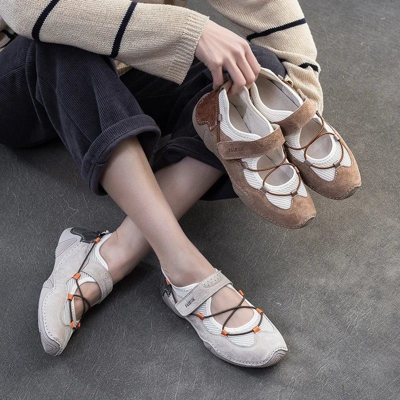 

Новые летние спортивные женские пляжные туфли из натуральной кожи для отдыха, модные сандалии Мэри Джейн на плоской подошве, износостойкие кроссовки