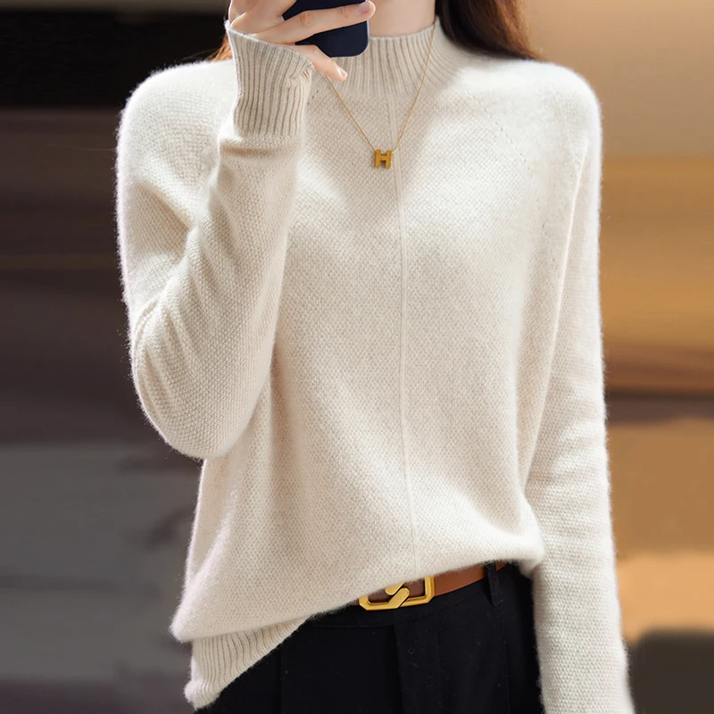 Tailor Sheep Women Pure Merino Wool Swetry Jesień Zima Turtleneck Długi rękaw Dzianina Pullovers Bottoming Fashion Jumper