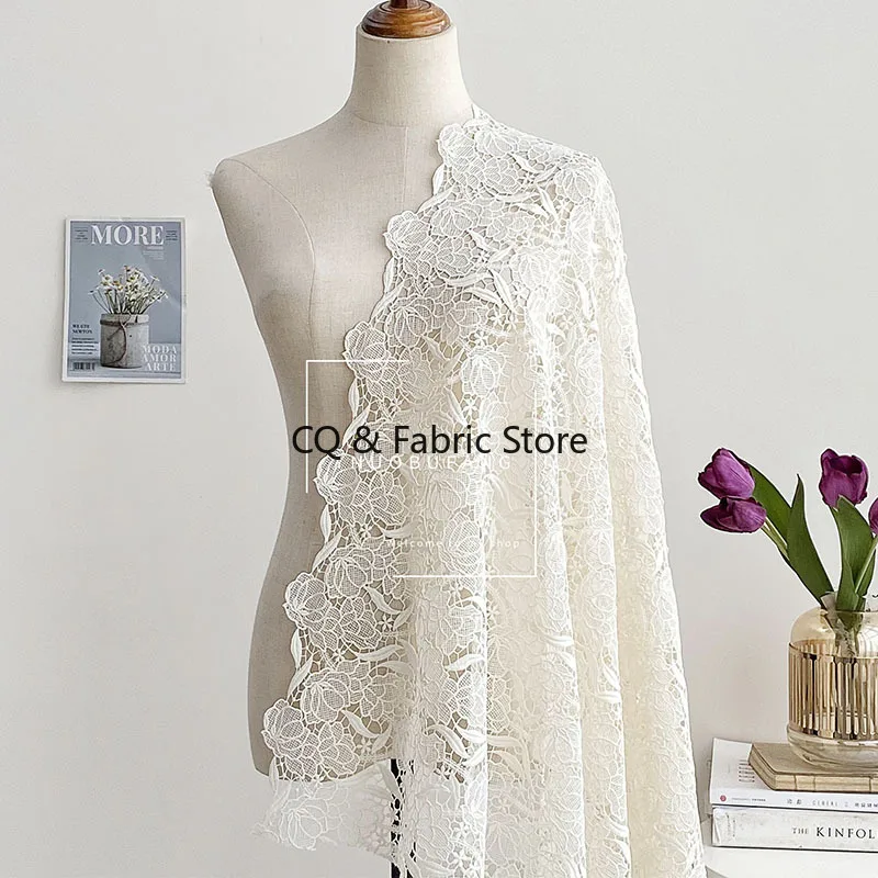 Flower Embroidery Lace Fabric Off White Hollow Water-soluble lace for Dress Cheongsam Custom Designer Fabric Diy Hamdmade