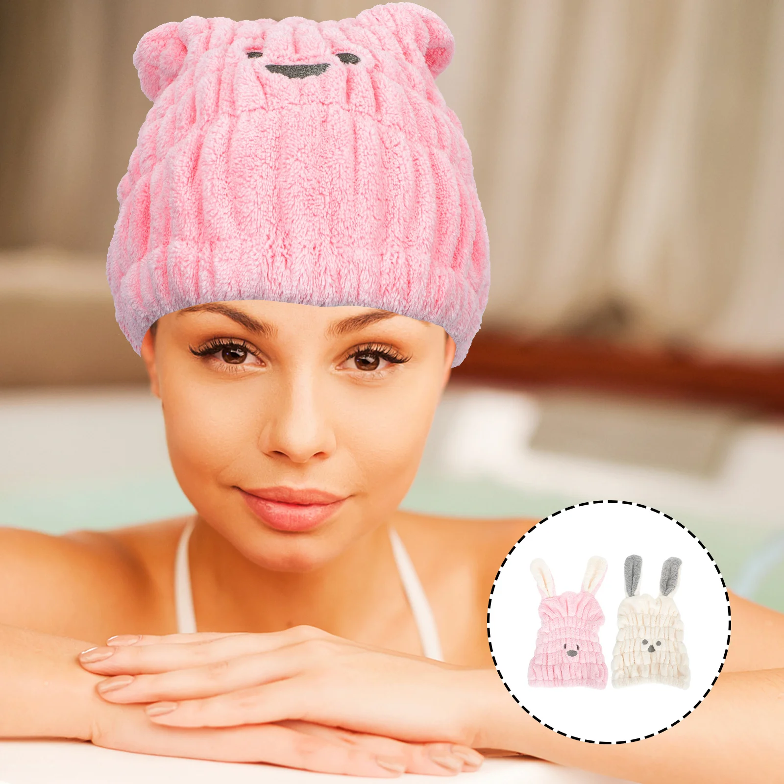 2 قطعة أرنب لطيف تجفيف الشعر قبعات ماصة سريعة الجافة مناشف الشعر خفيفة الوزن الاستحمام دش القبعات قبعات تجفيف الشعر #5