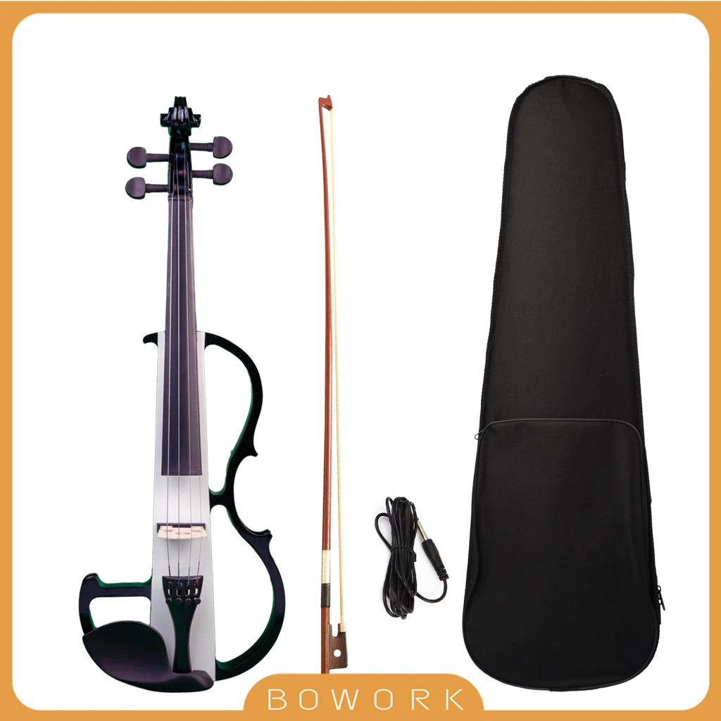 

Black & White Advanced Electric Full Size Violin Solidwood Silent Violin Carrying Case Audio Cable Bow Kits For Beginner Student