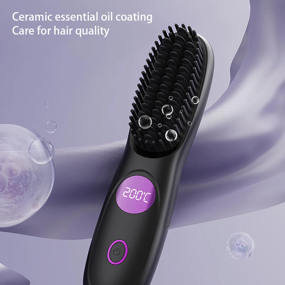Hair Straightening Comb,Digital Display Heated Hair Straightening Comb,Rechargeable Flat Iron Heating Curler Hair Styling Tool