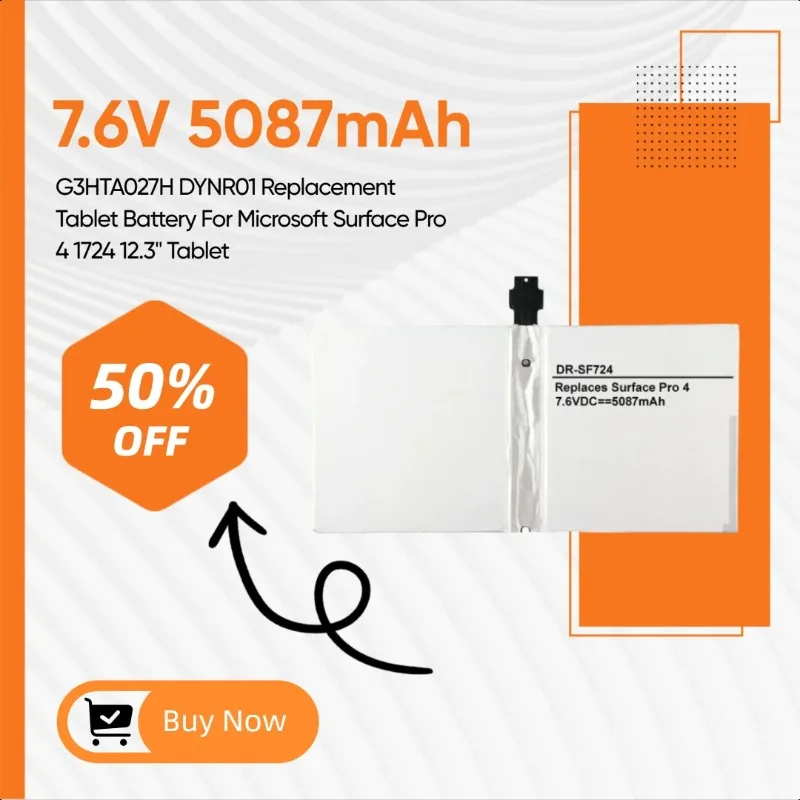 

Совершенно новый высококачественный сменный аккумулятор для планшета 7,6 В 5087 мАч G3HTA027H DYNR01 для Microsoft Surface Pro 4 1724 12,3 дюйма