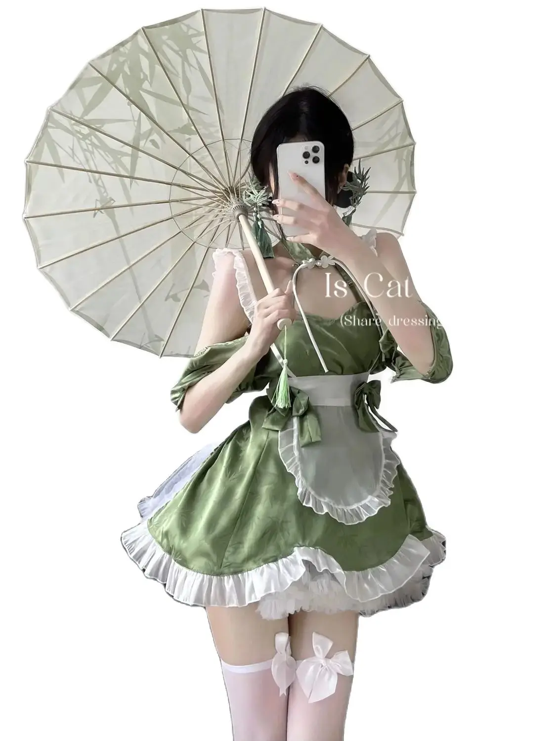 Giappone Lolita Green Mini Dress Valentine Sexy Tank Sweet Top Buckle colletto in piedi cameriera abito corto uniforme elegante Hot Sexy