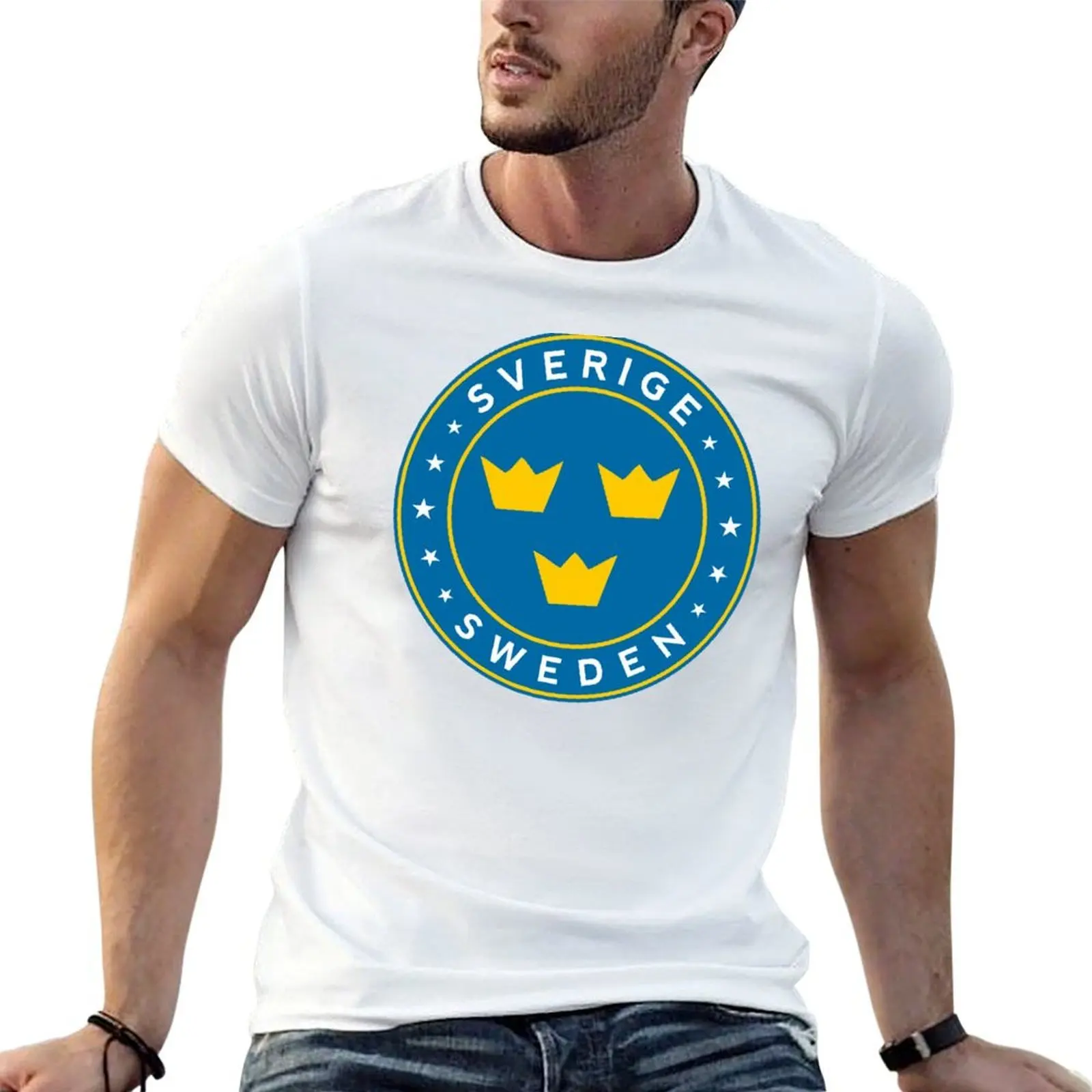 Sweden, Sverige, sticker, circle T-Shirt man t shirts graphic man t shirts for men casual funny t shirts man T-shirt