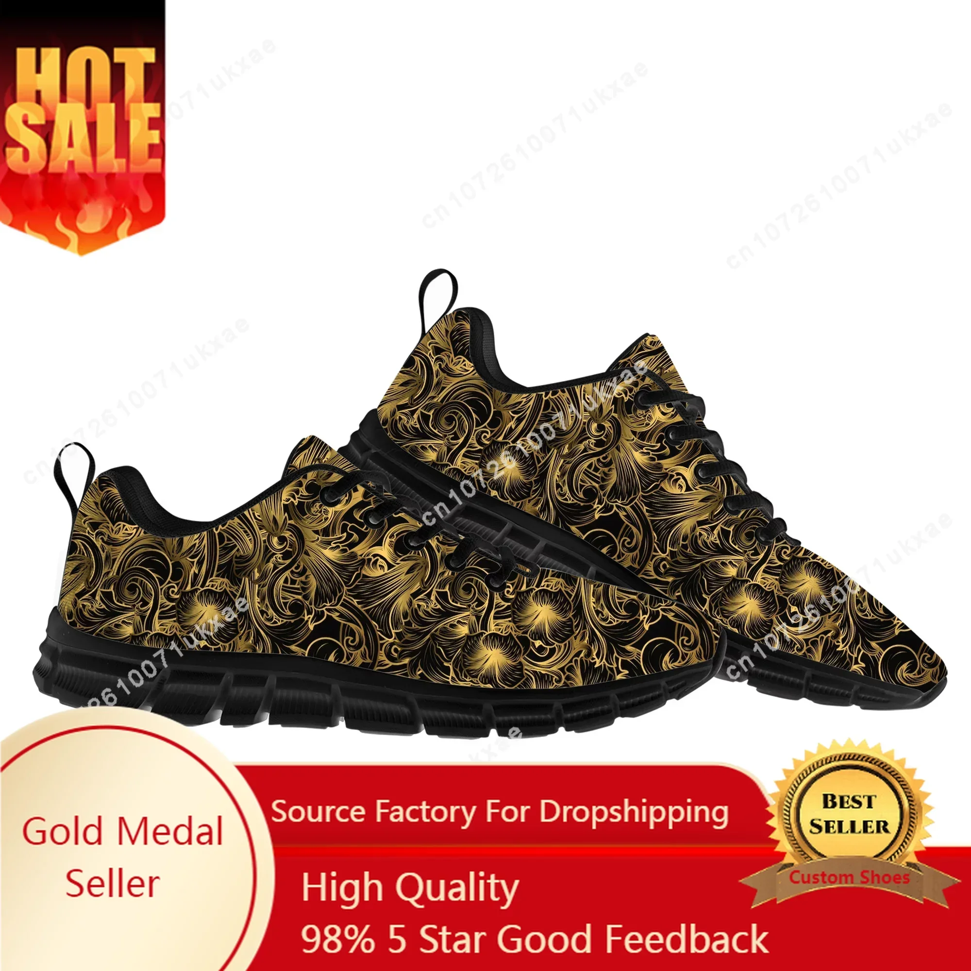 

Luxury Golden Floral Baroque Sports Shoes Mens Womens Teenager Kids Children Sneakers Casual Sneaker Couple Custom Shoes