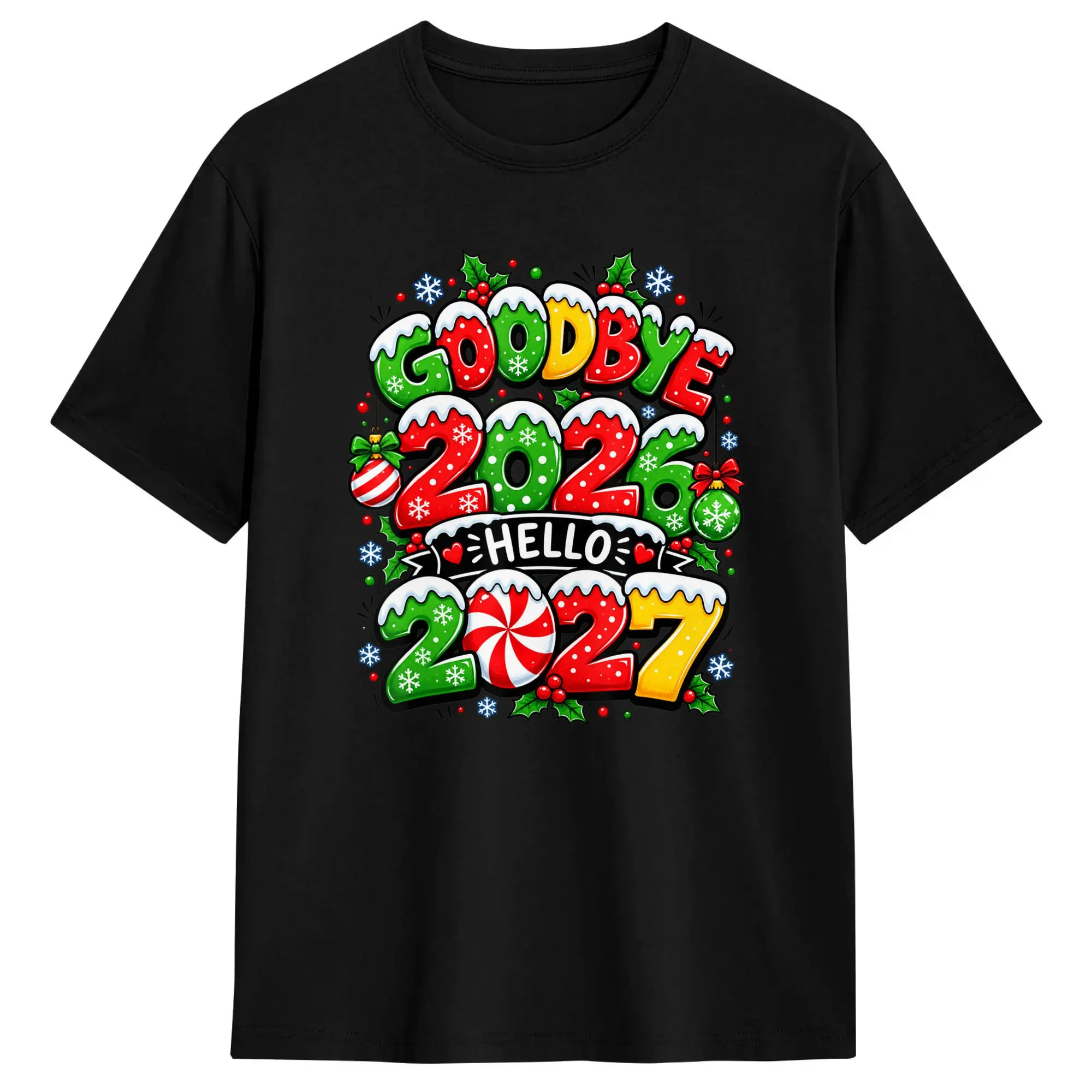 Goodbye 2026 Hello 2027 Christmas Happy New Year 2027 Xmas T Shirt Beach  Hippie T-Shirts Men Pure Cotton O Neck Sleeve Tshirt